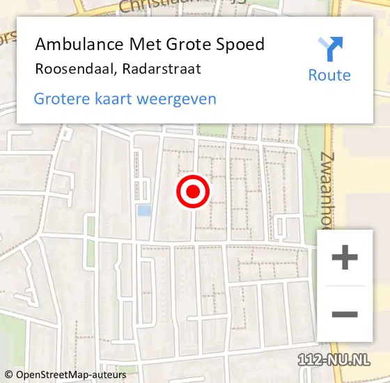 Locatie op kaart van de 112 melding: Ambulance Met Grote Spoed Naar Roosendaal, Radarstraat op 20 september 2017 13:22