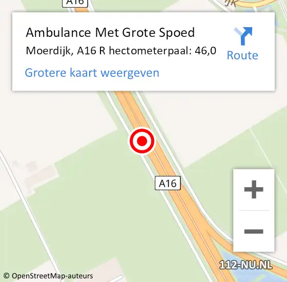 Locatie op kaart van de 112 melding: Ambulance Met Grote Spoed Naar Moerdijk, A16 R hectometerpaal: 46,0 op 20 september 2017 13:30