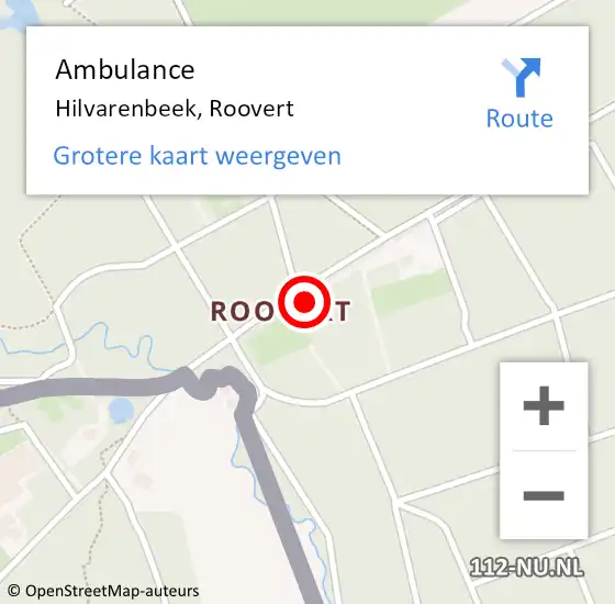 Locatie op kaart van de 112 melding: Ambulance Hilvarenbeek, Roovert op 20 september 2017 13:56