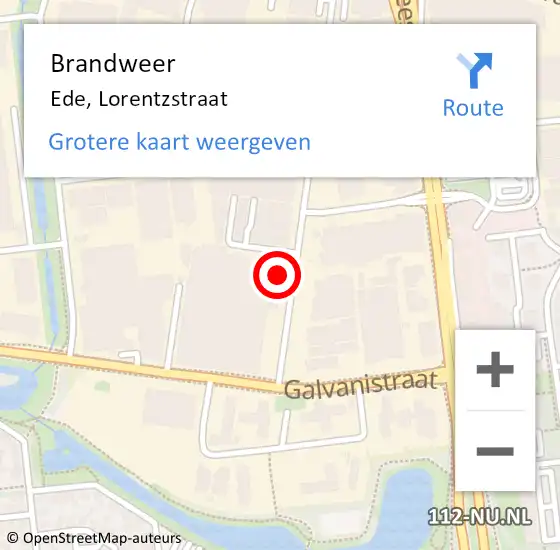 Locatie op kaart van de 112 melding: Brandweer Ede, Lorentzstraat op 20 september 2017 14:28