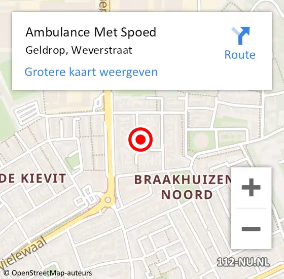 Locatie op kaart van de 112 melding: Ambulance Met Spoed Naar Geldrop, Weverstraat op 20 september 2017 14:48