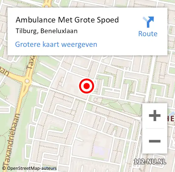 Locatie op kaart van de 112 melding: Ambulance Met Grote Spoed Naar Tilburg, Beneluxlaan op 20 september 2017 14:50