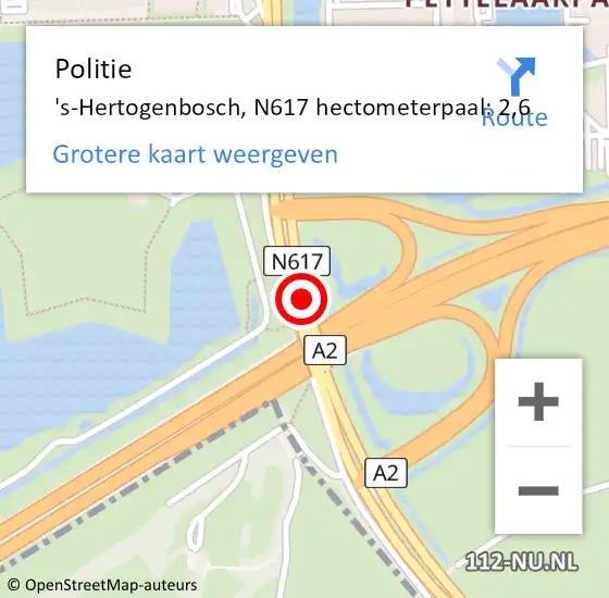 Locatie op kaart van de 112 melding: Politie 's-Hertogenbosch, N617 hectometerpaal: 2,6 op 20 september 2017 15:04
