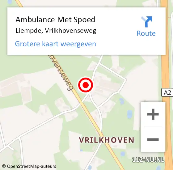 Locatie op kaart van de 112 melding: Ambulance Met Spoed Naar Liempde, Vrilkhovenseweg op 20 september 2017 15:50