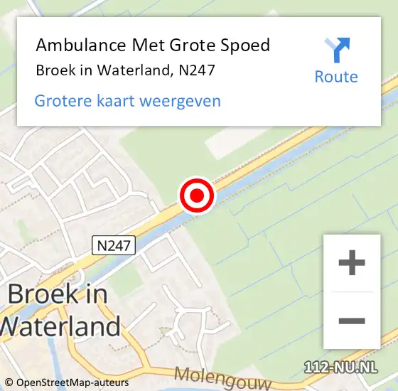 Locatie op kaart van de 112 melding: Ambulance Met Grote Spoed Naar Broek in Waterland, N247 op 20 september 2017 17:25