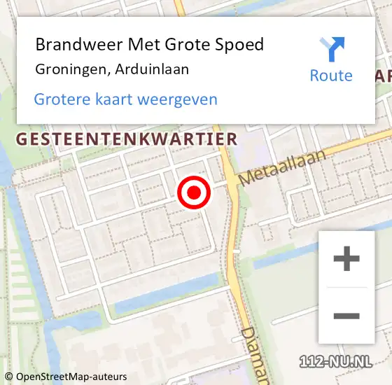 Locatie op kaart van de 112 melding: Brandweer Met Grote Spoed Naar Groningen, Arduinlaan op 20 september 2017 17:57