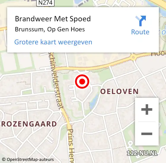 Locatie op kaart van de 112 melding: Brandweer Met Spoed Naar Brunssum, Op Gen Hoes op 20 september 2017 19:47