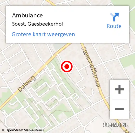 Locatie op kaart van de 112 melding: Ambulance Soest, Gaesbeekerhof op 20 september 2017 20:01