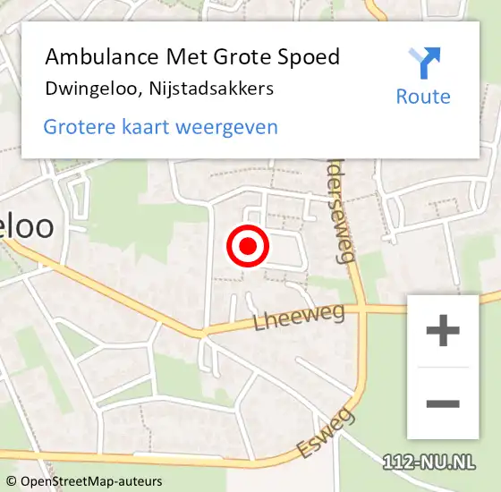 Locatie op kaart van de 112 melding: Ambulance Met Grote Spoed Naar Dwingeloo, Nijstadsakkers op 20 september 2017 20:06