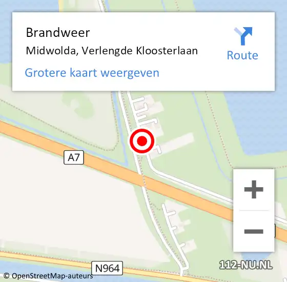 Locatie op kaart van de 112 melding: Brandweer Midwolda, Verlengde Kloosterlaan op 20 september 2017 20:32