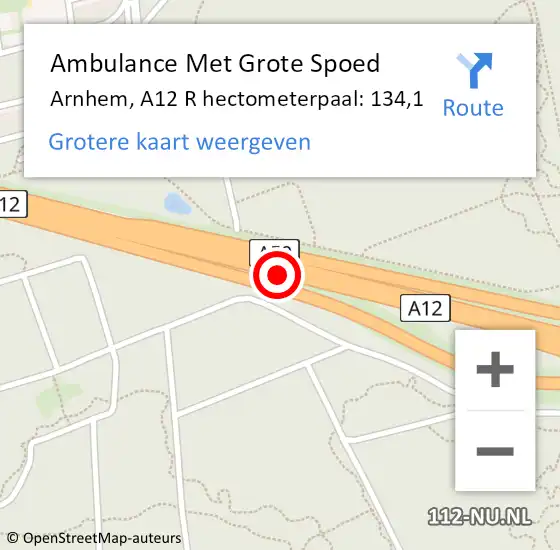 Locatie op kaart van de 112 melding: Ambulance Met Grote Spoed Naar Arnhem, A12 L hectometerpaal: 130,5 op 20 september 2017 20:49