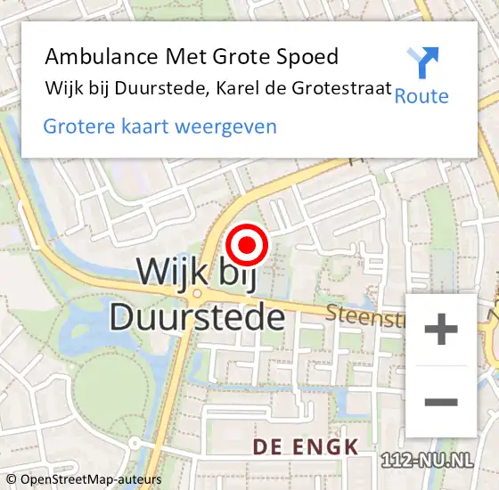 Locatie op kaart van de 112 melding: Ambulance Met Grote Spoed Naar Wijk bij Duurstede, Karel de Grotestraat op 20 september 2017 21:17