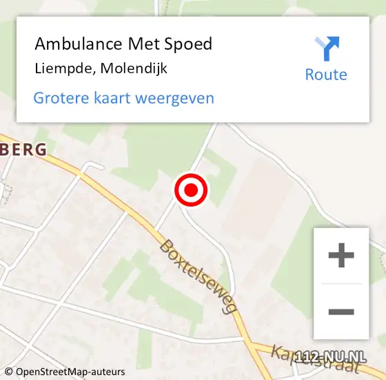 Locatie op kaart van de 112 melding: Ambulance Met Spoed Naar Liempde, Molendijk op 20 september 2017 22:40