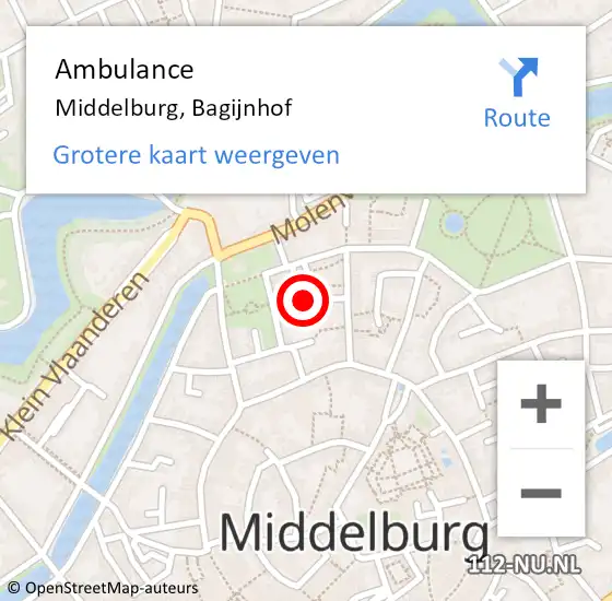 Locatie op kaart van de 112 melding: Ambulance Middelburg, Bagijnhof op 21 september 2017 00:17