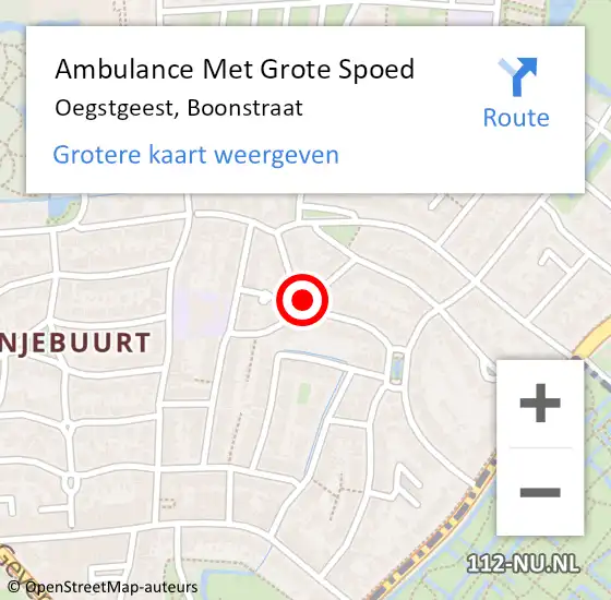 Locatie op kaart van de 112 melding: Ambulance Met Grote Spoed Naar Oegstgeest, Boonstraat op 21 september 2017 02:09