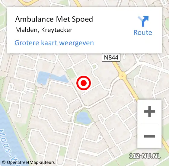 Locatie op kaart van de 112 melding: Ambulance Met Spoed Naar Malden, Kreytacker op 21 september 2017 04:15