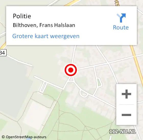 Locatie op kaart van de 112 melding: Politie Bilthoven, Frans Halslaan op 21 september 2017 05:26