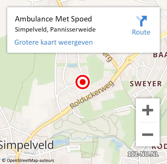 Locatie op kaart van de 112 melding: Ambulance Met Spoed Naar Simpelveld, Pannisserweide op 21 september 2013 06:38