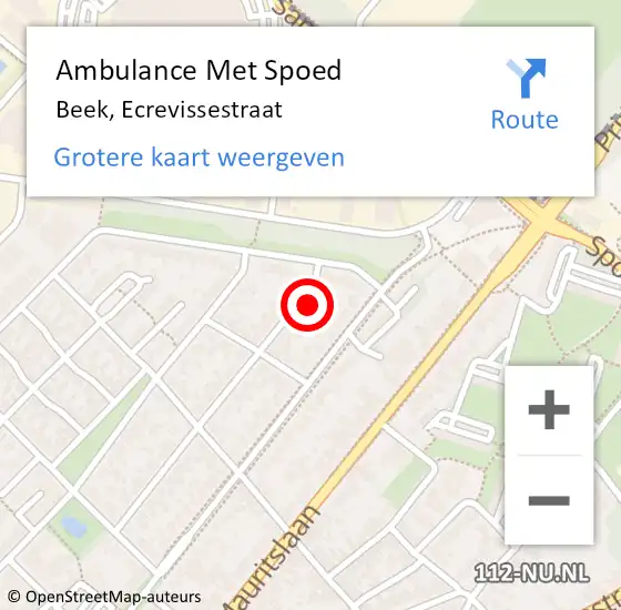 Locatie op kaart van de 112 melding: Ambulance Met Spoed Naar Beek, Ecrevissestraat op 2 februari 2014 10:28