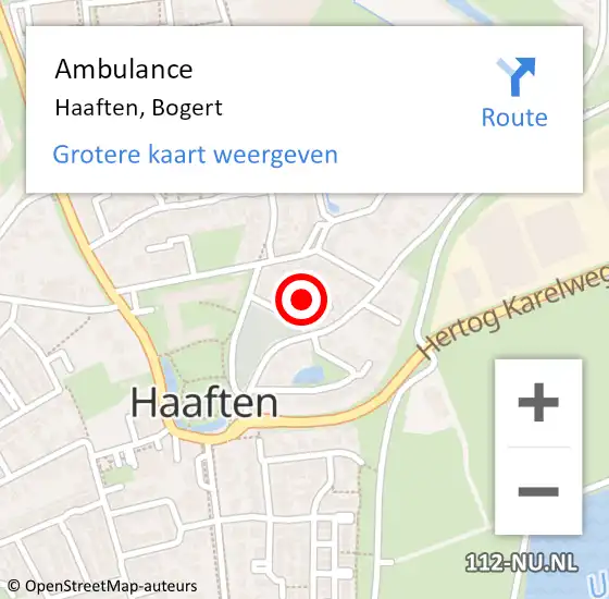 Locatie op kaart van de 112 melding: Ambulance Haaften, Bogert op 21 september 2017 08:34