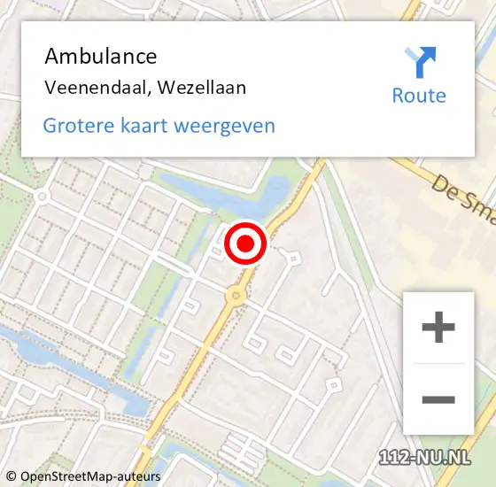 Locatie op kaart van de 112 melding: Ambulance Veenendaal, Wezellaan op 21 september 2017 11:23