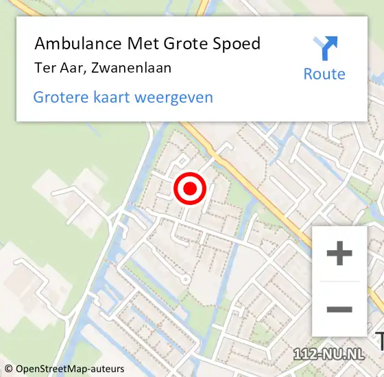 Locatie op kaart van de 112 melding: Ambulance Met Grote Spoed Naar Ter Aar, Zwanenlaan op 21 september 2017 11:46