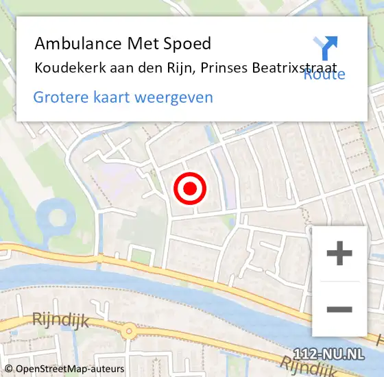 Locatie op kaart van de 112 melding: Ambulance Met Spoed Naar Koudekerk aan den Rijn, Prinses Beatrixstraat op 21 september 2017 12:50