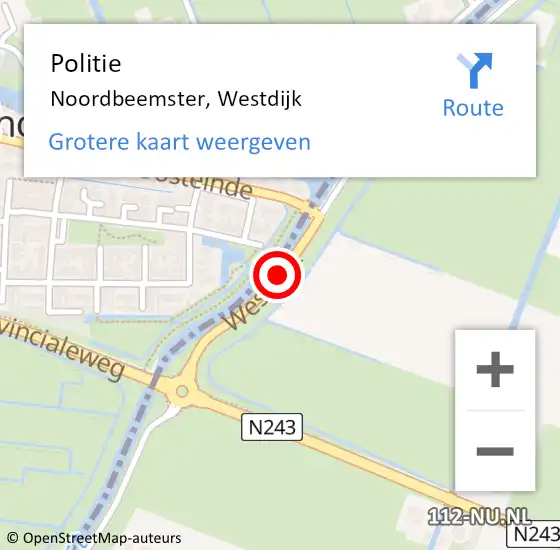 Locatie op kaart van de 112 melding: Politie Noordbeemster, Westdijk op 21 september 2017 15:21