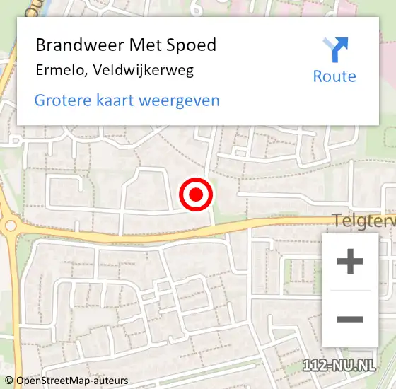 Locatie op kaart van de 112 melding: Brandweer Met Spoed Naar Ermelo, Veldwijkerweg op 21 september 2013 06:59