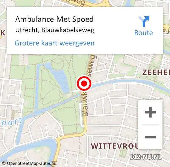 Locatie op kaart van de 112 melding: Ambulance Met Spoed Naar Utrecht, Blauwkapelseweg op 21 september 2017 16:00