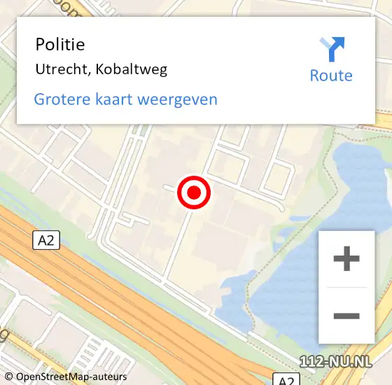 Locatie op kaart van de 112 melding: Politie Utrecht, Kobaltweg op 21 september 2017 16:10