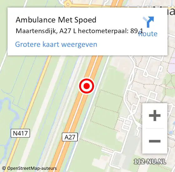 Locatie op kaart van de 112 melding: Ambulance Met Spoed Naar Maartensdijk, A27 R hectometerpaal: 86,0 op 21 september 2017 16:11