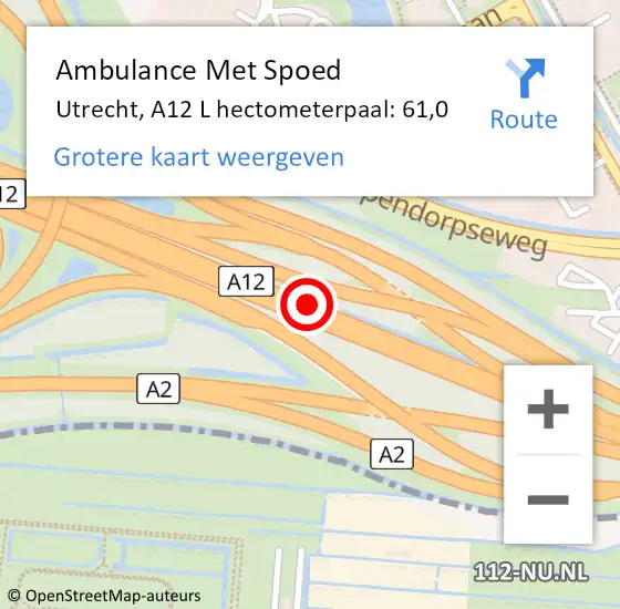 Locatie op kaart van de 112 melding: Ambulance Met Spoed Naar Utrecht, A12 L hectometerpaal: 61,0 op 21 september 2017 16:36