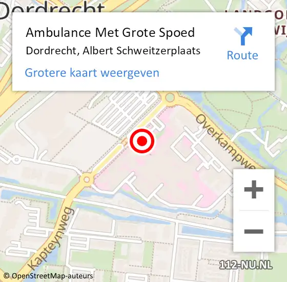 Locatie op kaart van de 112 melding: Ambulance Met Grote Spoed Naar Dordrecht, Albert Schweitzerplaats op 21 september 2017 16:55