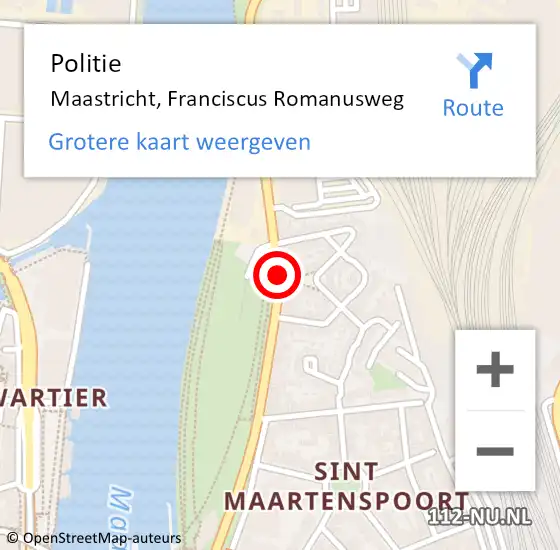 Locatie op kaart van de 112 melding: Politie Maastricht, Franciscus Romanusweg op 21 september 2017 17:29