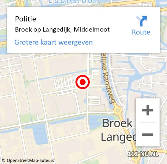 Locatie op kaart van de 112 melding: Politie Broek op Langedijk, Middelmoot op 21 september 2017 18:12