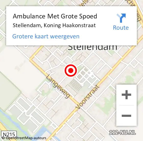 Locatie op kaart van de 112 melding: Ambulance Met Grote Spoed Naar Stellendam, Koning Haakonstraat op 21 september 2017 18:38