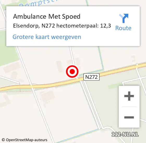 Locatie op kaart van de 112 melding: Ambulance Met Spoed Naar Elsendorp, N272 hectometerpaal: 12,3 op 21 september 2017 19:18