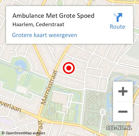 Locatie op kaart van de 112 melding: Ambulance Met Grote Spoed Naar Haarlem, Cederstraat op 21 september 2017 19:22