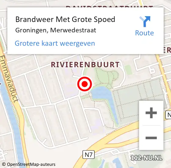 Locatie op kaart van de 112 melding: Brandweer Met Grote Spoed Naar Groningen, Merwedestraat op 21 september 2017 19:42