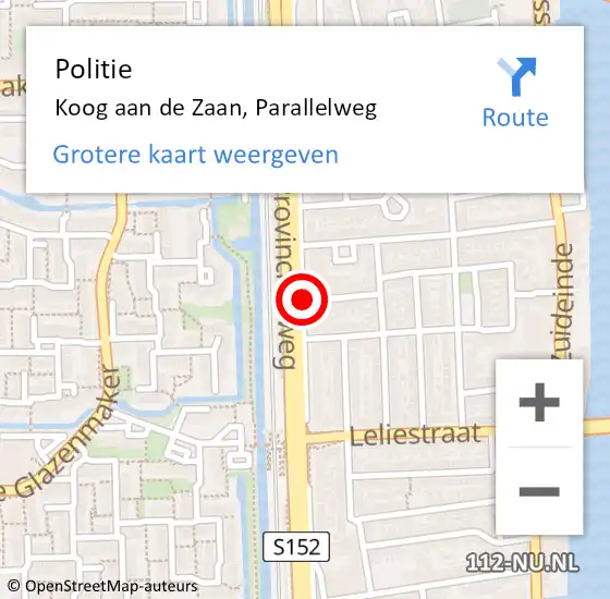 Locatie op kaart van de 112 melding: Politie Koog aan de Zaan, Parallelweg op 21 september 2017 20:09