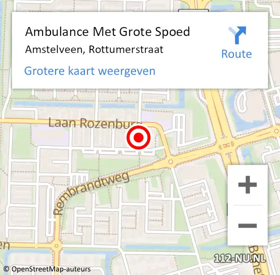 Locatie op kaart van de 112 melding: Ambulance Met Grote Spoed Naar Amstelveen, Rottumerstraat op 22 september 2017 00:11