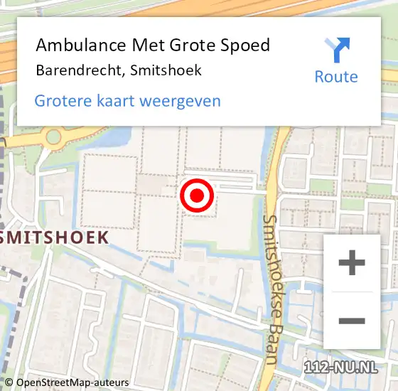 Locatie op kaart van de 112 melding: Ambulance Met Grote Spoed Naar Barendrecht, Smitshoek op 22 september 2017 00:16