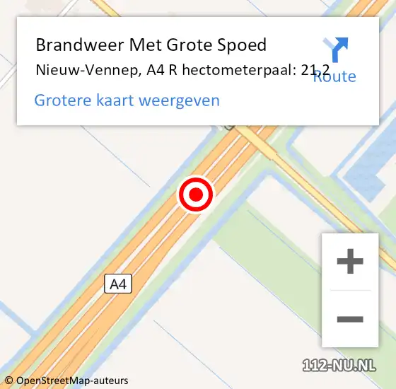 Locatie op kaart van de 112 melding: Brandweer Met Grote Spoed Naar Nieuw-Vennep, A4 R hectometerpaal: 20,0 op 22 september 2017 00:33