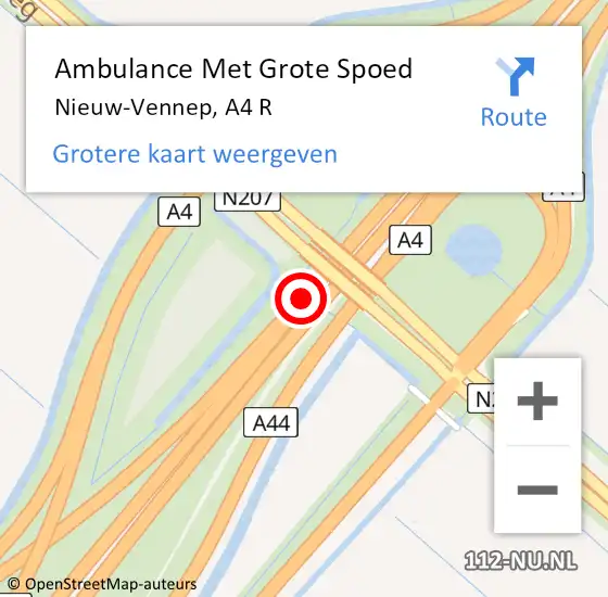 Locatie op kaart van de 112 melding: Ambulance Met Grote Spoed Naar Nieuw-Vennep, A4 R op 22 september 2017 00:34