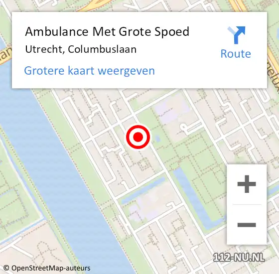Locatie op kaart van de 112 melding: Ambulance Met Grote Spoed Naar Utrecht, Columbuslaan op 22 september 2017 03:01