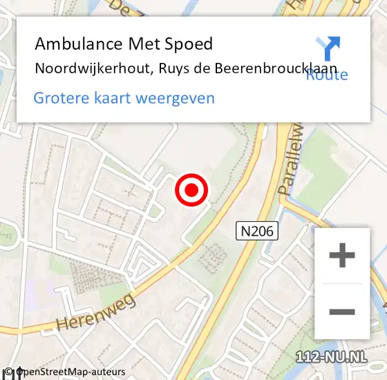 Locatie op kaart van de 112 melding: Ambulance Met Spoed Naar Noordwijkerhout, Ruys de Beerenbroucklaan op 22 september 2017 04:03