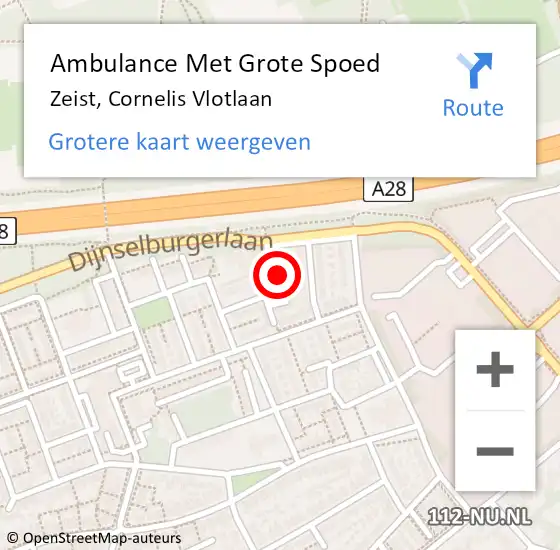 Locatie op kaart van de 112 melding: Ambulance Met Grote Spoed Naar Zeist, Cornelis Vlotlaan op 22 september 2017 04:05
