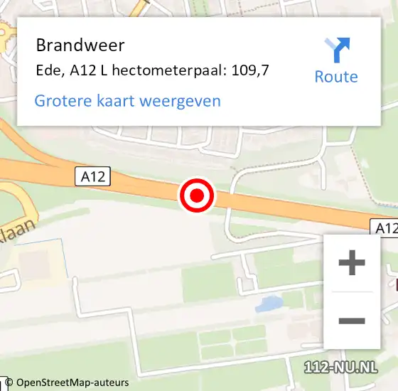 Locatie op kaart van de 112 melding: Brandweer Ede, A12 L hectometerpaal: 104,5 op 22 september 2017 04:06