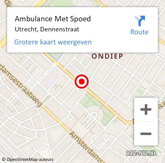 Locatie op kaart van de 112 melding: Ambulance Met Spoed Naar Utrecht, Dennenstraat op 22 september 2017 04:59